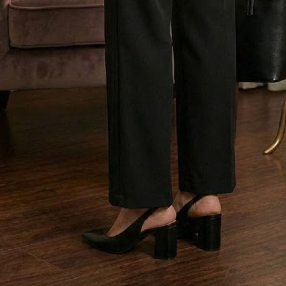 🖤 X2B Black Pointed Toe Slingback Block Heels | 3 Inch Heel - Picture 5 of 5